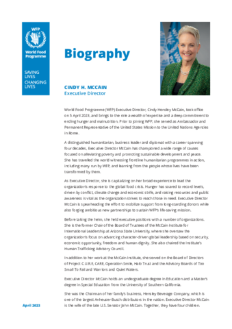 Biography - WFP Executive Director Cindy H. McCain