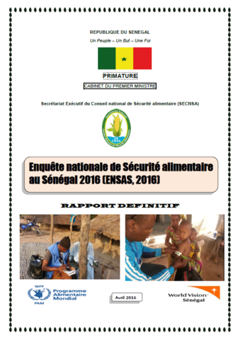 Senegal - Enquête nationale de sécurité alimentaire au Sénégal 2016, Avril 2016