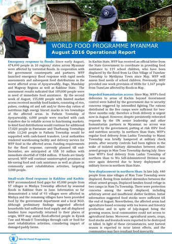 WFP Myanmar: August Operational Report