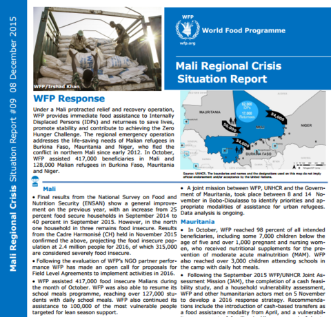 WFP MALI REGIONAL CRISIS SITUATION REPORT #9, 08 DECEMBER 2015