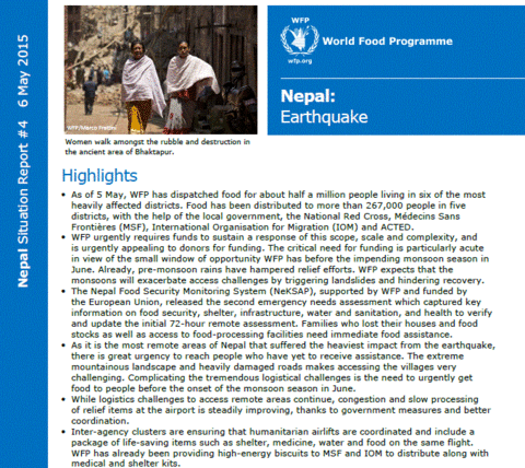 WFP Nepal Earthquake Situation Report #04, 06 May 2015